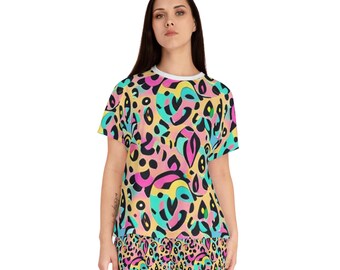 Neon Rainbow Leopard Print Pajama Set | Women's Short Pajama Set