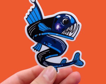 Viperfish Sticker, Deep Sea Fish, Marine Biology Gift, Scary Animal, Sea Monster, Waterproof Vinyl Sticker for Water bottle, Laptop, Car