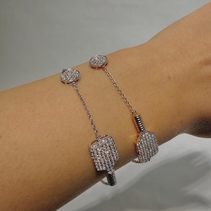 Celestial Pickleball Chain Bracelet | 0.73ct Lab Grown Diamond | 14K Yellow Gold | Elegant Diamond Soirée Adjustable Bracelet