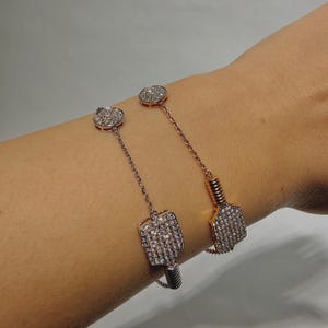 Pickle-Ball Chain Bracelet | 0.78ct Lab Grown Diamond | 14K White Gold | Elegant Diamond Soirée Adjustable Bracelet