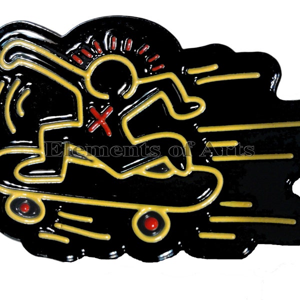 Keith Haring Skateboard Soft Enamel Pin | Skateboard Pin | American Artist Enamel Pin | Skateboard Man Badge | Pop Art | Keith Haring