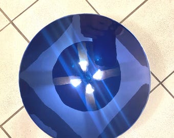 Blue Concave Mirror Wall Sculpture, Stainless Steel Art, 20 inch