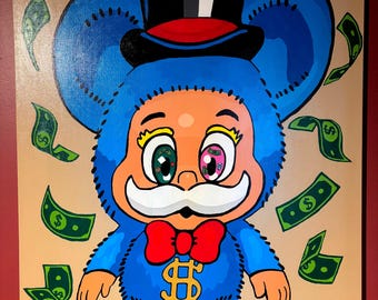 Labubu Monopoly Man Blue Acrylic Painting 30” x 40” Canvas