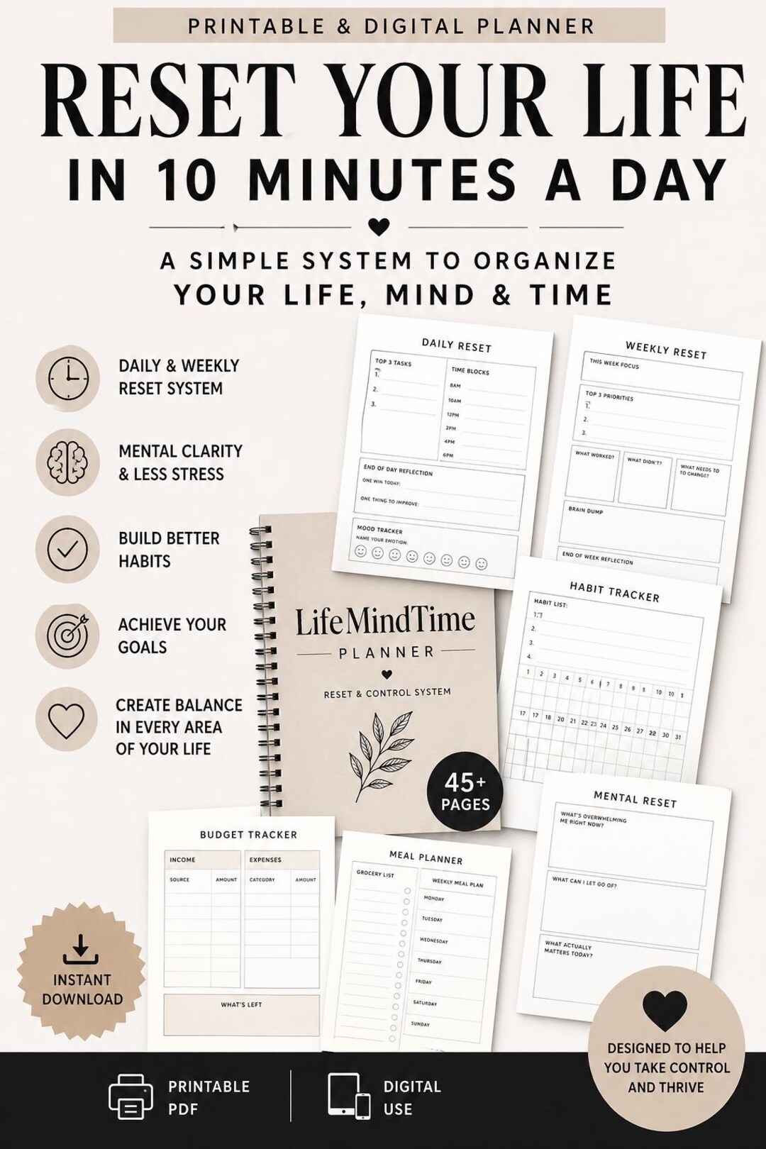 Life Reset Planner Bundle | Get Your Life Together Kit | Weekly Reset ...