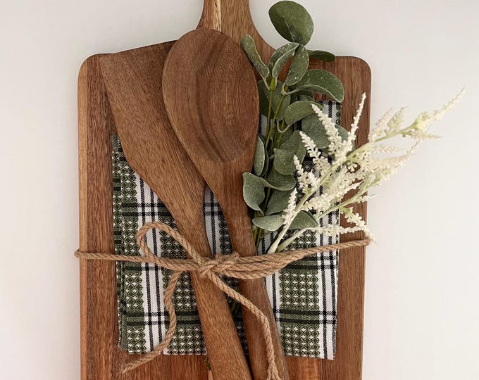 Acacia Wood Cutting Board & Utensil Set - Medium Charcuterie Board ...