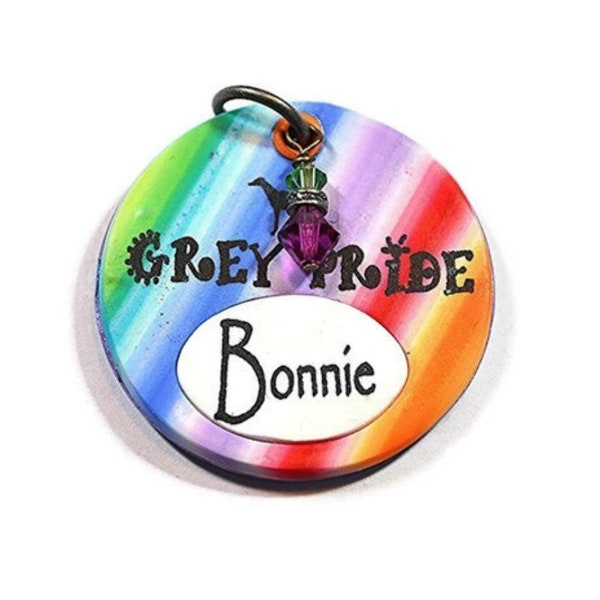 Rainbow Dog Tag, Greyhound, Gay Pride, Greyhound Lover, Pet, Cat Personalized Polymer Clay Tag