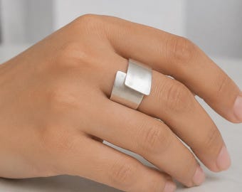 925 Sterling Silver Wide Band Ring, Handmade Minimalist Adjustable Ring, Modern Statement Ring for Women, Open Silver Ring, Gift for Her