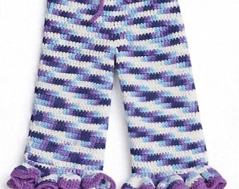Willow Collection Handmade Crochet Bell Bottom Pants, Ruffle Hem Cotton Toddler Outfit