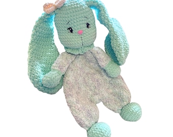Crochet Bunny Snuggler: Amigurumi Toddler Security Blanket, Plush Chenille Boho Lovey