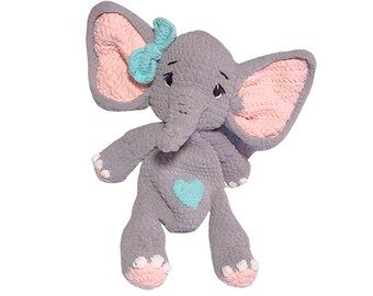 Crochet Elephant Snuggler: Amigurumi Toddler Security Blanket, Plush Chenille Boho Lovey