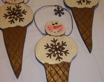 Ice Cream Snowman Cone Ornament