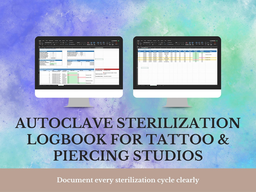 Autoclave Sterilization Log for Tattoo & Piercing Studios, Excel ...