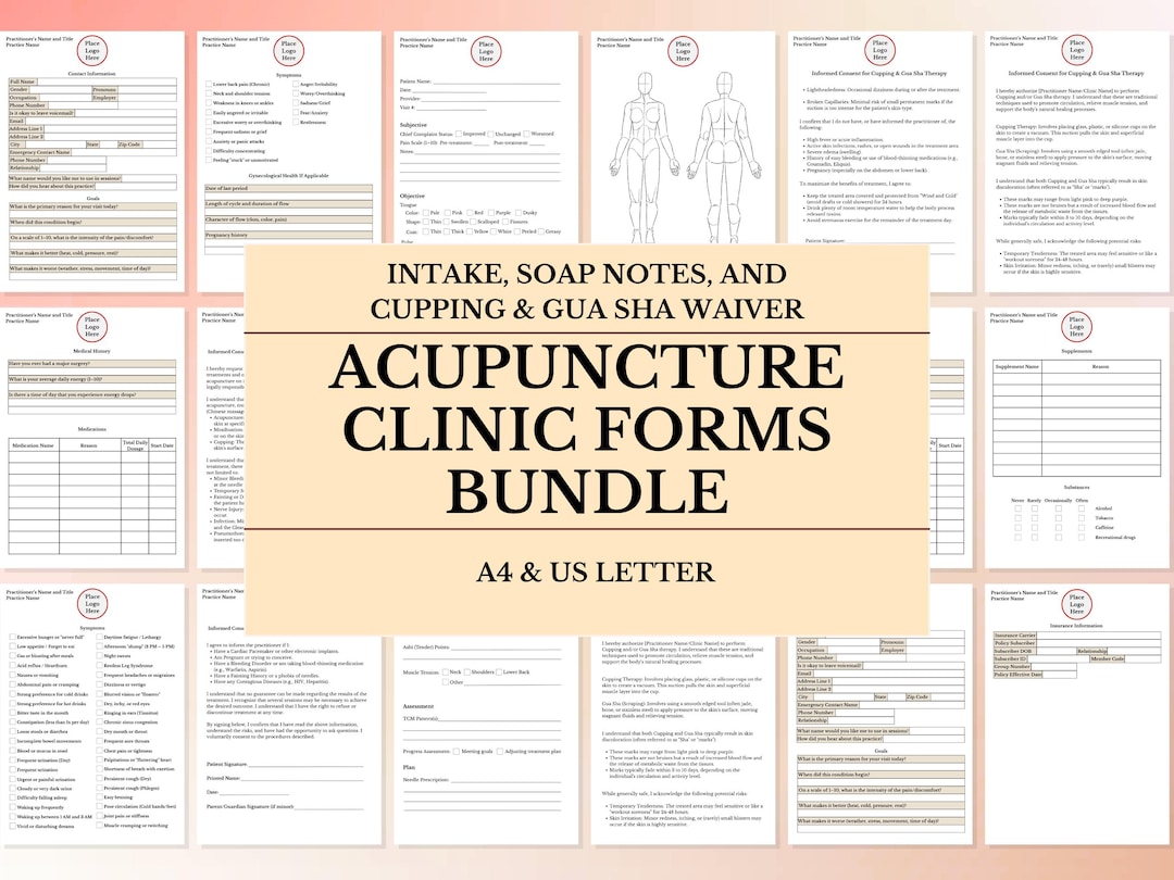 Acupuncture Clinic Forms Bundle: Intake, SOAP Notes, Waivers (A4/US ...