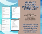 Massage Therapy Intake Form Template, Editable Client Consent (Digital Download)