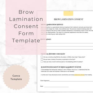 Brow Lamination Consent Form Template, Professional Aftercare (A4 Canva Editable) (Digital Download)