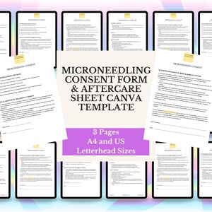 Microneedling Consent Form Aftercare Guide, Collagen Induction Therapy Waiver (A4 US Letter)