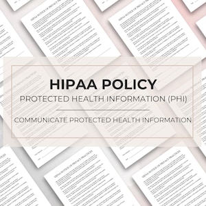 May include: A series of white documents, each bearing the text "HIPAA POLICY" and "PROTECTED HEALTH INFORMATION (PHI)". The papers are laid out on a white background, with black text.