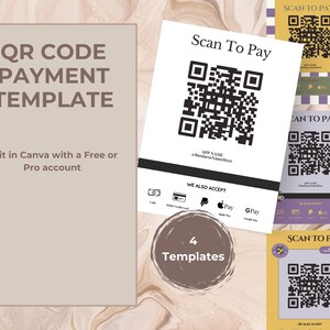 Esthetician Scan to Pay Sign, QR Code Payment Template (Canva Editable, 8.5x11in, 3 Designs)