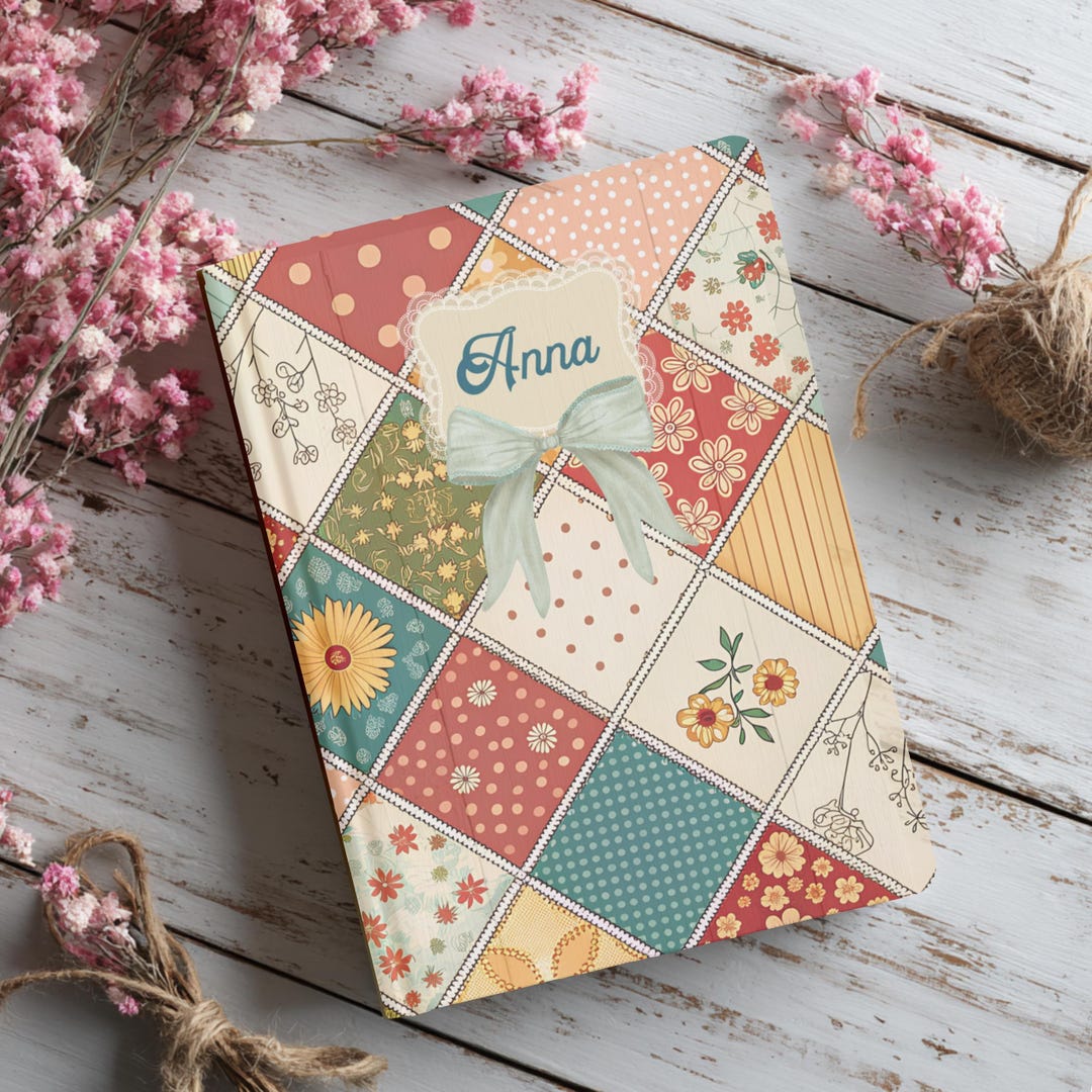 Custom Boho Patchwork Journal, Personalized Hardcover Retro Notebook ...