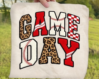 Game Day Baseball DTF Transfer, Faux Yarn Baseball Ready To Press DTF, Latch Hook Yarn Baseball DTF Print, Leopard Baseball Mama Iron On Dtf