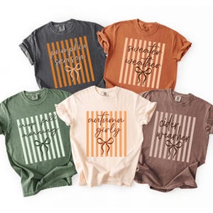 Striped Bow Fall DTF Transfer, Girly Autumn Ready To Press DTF, Coquette Fall DTF Print, Retro Sweater Weather Dtf, Crisp Fall Mornings Dtf