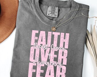 Retro Faith Over Fear DTF Transfer, Breast Cancer Awareness Christian Ready To Press DTF Print, Christian Bible Verse Iron On Transfer