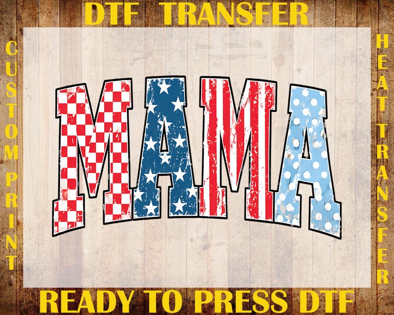 May include: DTF transfer featuring the word 