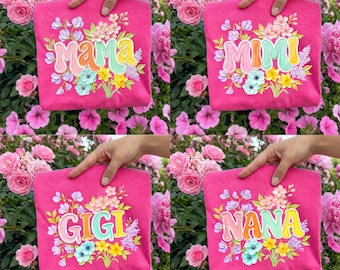 Floral Mama DTF Transfer, Brushstroke Nana Mimi Gigi Mom Ready To Press DTF, Colorful Painted Mama Iron On, Preppy Mother's Day DTF Print