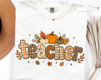 Teacher Fall Pumpkin DTF Transfer, Preppy Teacher Autumn Ready To Press DTF, Leopard Checkered Fall DTF Print, Floral Back To School Print