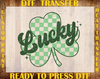 Checkered Shamrock DTF Transfer, Retro Patrick's Day Ready To Press DTF, Shamrock Lucky DTF, Distressed Lucky Clover Iron On, Pattys Day Dtf