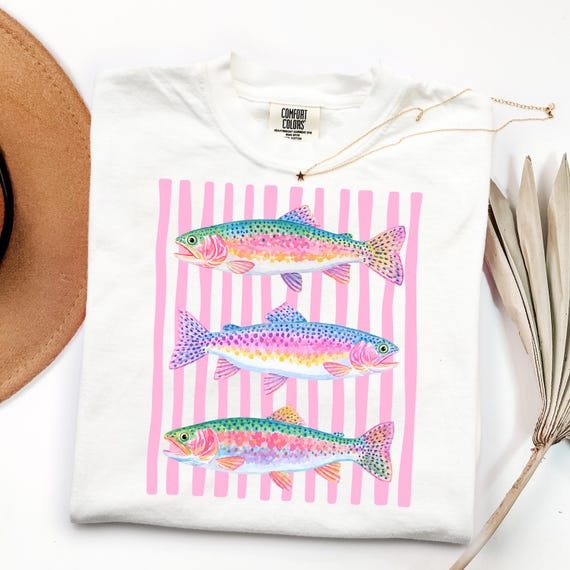 Preppy Fish DTF Transfer, Colorful Trout Ready To Press DTF, Preppy Rainbow Fish DTF Print, Striped Trout Print, Cute Summer Fish Iron On
