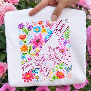 Hands Boho Floral Mom/ Grandma and Childs DTF Transfer, Custom Name Kids Hands Mother’s Day Ready To Press, Gift Best Mom Ever Iron On Print