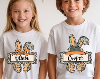 Personalized Bunny Name DTF Transfer, Boy And Girl Easter Day Custom Kid Name Ready To Press, Camo Easter Bunny Iron On, Custom Easter Name