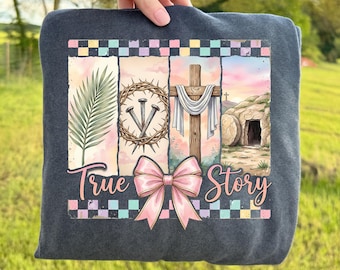 True Story He Is Risen DTF Transfer, Coquette Happy Easter Ready To Press DTF, Retro Easter Christian DTF Print, Checkered Christian Iron On