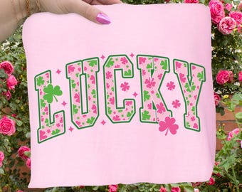 Lucky St Patrick’s Day DTF Transfer, Preppy St Patricks Day Ready To Press DTF, Pink Shamrock DTF Print, Retro Shamrock Lucky Iron On Dtf
