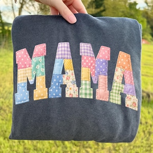 Patchwork Floral Mama DTF Transfer, Faux Quilted Mama Ready To Press DTF, Preppy Cottagecore Iron On, Varsity Mama Print, Retro Mothers Day