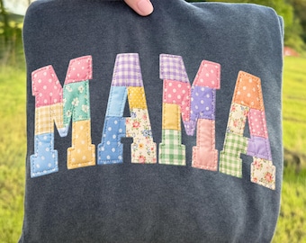 Patchwork Floral Mama DTF Transfer, Faux Quilted Mama Ready To Press DTF, Preppy Cottagecore Iron On, Varsity Mama Print, Retro Mothers Day