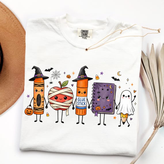 Halloween Teacher DTF Transfer, Spooky School Doodle Characters Ready To Press DTF, Back to School Supplies Iron On, Funny Teacher Dtf Print
