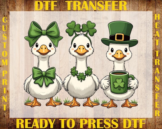 Funny St. Patrick's Day Silly Goose DTF Transfer, Trendy Coquette Lucky Clover Ready To Press DTF, St Patrick Goose DTF Print, St Pattys Day