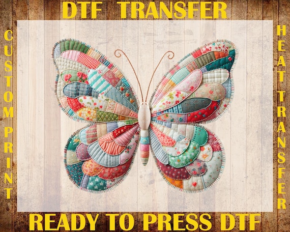 Patchwork Butterfly DTF Transfer, Retro Butterfly Ready To Press DTF, Preppy Floral Butterfly DTF, Gift For Her Iron On, Funny Animal Print