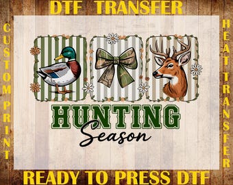 Preppy Hunting Season DTF Transfer, Camo Coquette Bow Ready To Press DTF, Duck Hunting DTF Print, Deer Hunting Fall Iron On, Girly Camo Dtf