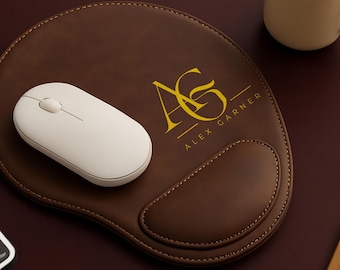 Custom Leather Mouse Pad, Engraved Vegan Leather Mousepad, Custom Office Desk Gift, Personalized Office Mousepad, Coworker Gift, Custom Logo