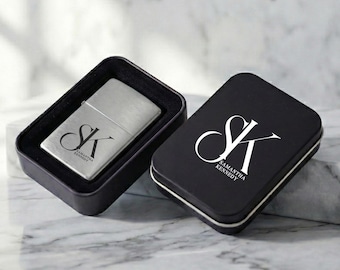 Custom Engraved Lighter, Personalized Monogram Lighter With Case, Custom Logo Groomsmen Gift, Gift For Him, Anniversary Gift, Husband Gift