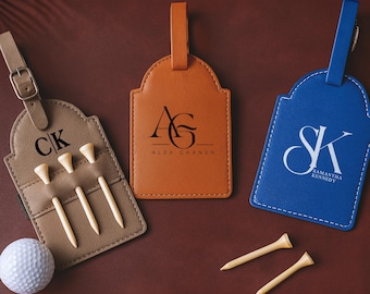 Personalized Golf Bag Tag with Tees,Engraved Leather Golf Bag Tag, Custom Golf Accessories, Monogram Golf Tag, Groomsmen Gift,