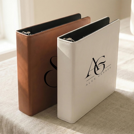 Personalized Leatherette 3 Ring Binder, Custom Logo Engraved Office Organizer