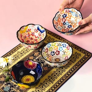 Floral Ceramic Bowl Set of 4, Colorful Serving Bowls, Decorative Kitchen Bowls
