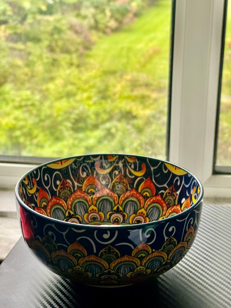 Set of 6 Boho Porcelain Bowls Multicolor Pattern Large Bowls for Salad ...