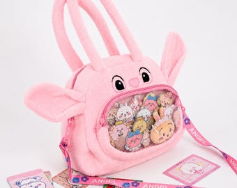 Pink Plush Bunny Ita Bag | Kawaii Clear Tote, back to school, gift for daughter