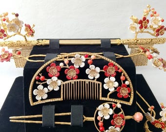 Japanese Kanzashi Hair Ornament Set Weddings Traditional Vintage Vintage Kanzashi set Japanese traditional wedding hair  main image 3