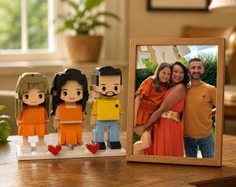 Retrato familiar personalizado con bloques de construcción, foto personalizada convertida en figura de mini ladrillos, regalo artesanal para parejas y familias.